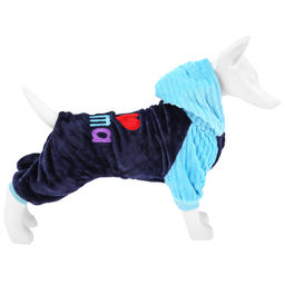 Пэт тойс (Pet toys) Одежда для собаки Комбинезон I Mama/Papa с капюшоном, с принтом, на кнопках, р-р 2XL 48-50см, длина спинки 38см/обхват груди 48см/обхват шеи 38см, цвет-синий с голубым, плюш (100% полиэстер) (Китай) - Домашняя мода фото 2
