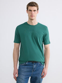 Bisiklet Yaka Bask?l? Penye Erkek Ti??rt