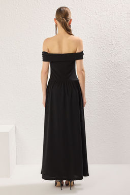 TRENDYOLMILLA Siyah A-Kesim Carmen Yaka Orme Midi S?k Elbise TPRSS25EL00150  фото 4