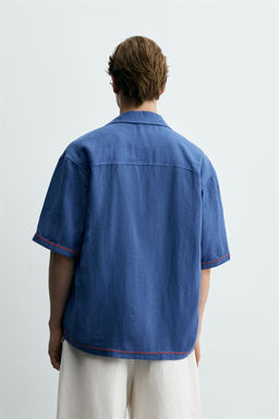 CAMISA VISCOSA - LINO BORDADOS CONTRASTE / Azul el?ctrico - Zara фото 3