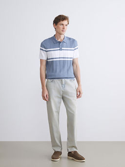 Polo Yaka K?sa Kollu ?izgili Erkek Triko Kazak