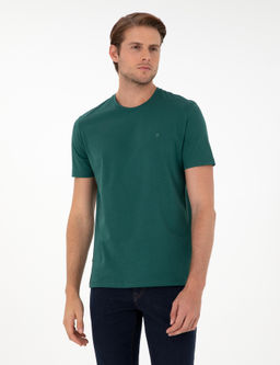 Koyu Ye_il %100 Pamuk Slim Fit Bisiklet Yaka Basic Ti__rt