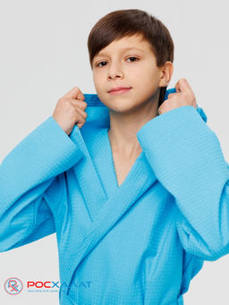 Подростковый вафельный халат с капюшоном бирюзовый В-18 (14) - Росхалат фото 5