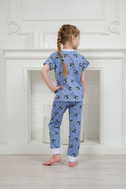Пижама детская из футболки и брюк из кулирки Коровы голубой - Амадэль фото 2