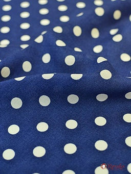 Штапель Крупный горох на джинсовом синем, ш.1.44м, вискоза-100%, 90гр/м.кв