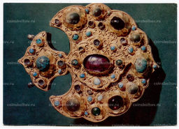 Открытка Подвеска.Золото,серебро, альмандин,бирюза,аметист.Филигрань, начало XX века