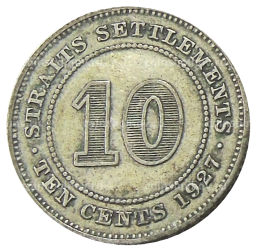 10 центов 1927 года Стрейтс Сетлментс