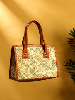 Сумка плетёная на молнии из пандана, 30×10×35 см, светло-коричневая