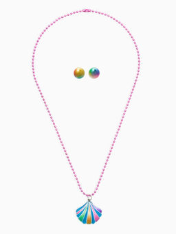 Цена за 2 шт. Набор детских украшений "Выбражулька" ракушка, 2 предмета: кулон, пусеты, разноцветный