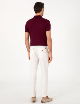 Ekru Slim Fit _izgili Keten Kar___ml_ Spor Pantolon