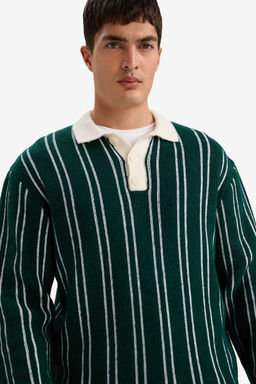 Relax Fit Polo Yaka _izgili Triko Kazak - Defacto фото 3