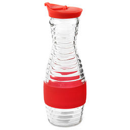 Бутылка стеклянная Мираж 0,9л h27,5см, с широким горлом д5,8см, пластмассовая крышка-дозатор, в силиконовой оплетке, цвета микс (д/основания 6,8см) (Китай) - Домашняя мода фото 2