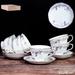 Чайный набор 12 предметов 250 мл на ножке Лаванда / RS/12-FY22003 Grey /уп 8/