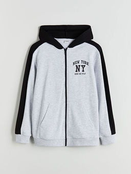 Kap??onlu Erkek ?ocuk Fermuarl? Sweatshirt