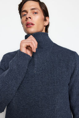 Indigo Regular Fit Yunlu Fermuarl? Bal?kc? Yaka Triko Kazak TMNAW22KZ0347