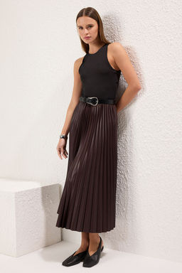 Kahverengi*001 Duz Klos Piliseli Maxi Etek TWOSS24ET00041