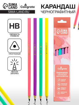 Цена за 12 шт. Карандаш чернографитный, Calligrata Pastel, заточенный, пластик, трёхгранный, МИКС