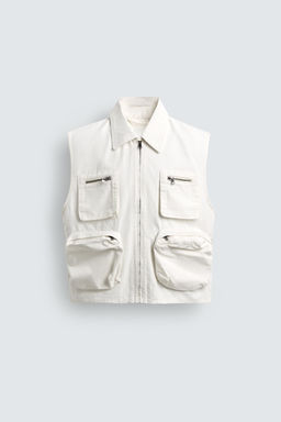 CHALECO RELAXED FIT BOLSILLOS UTILITY / Blanco roto