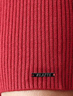 Водолазка тонкой вязки в рубчик из хлопка с нейлоном - Vilatte фото 3