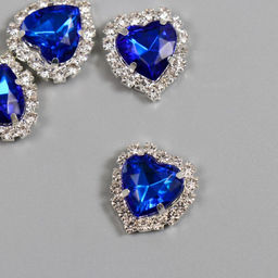 Цена за 5 шт. Декор для творчества металл «Медальон сердце в стразах», синий, 1.8×1.7 см