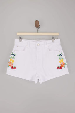 Beyaz Denim Super Mini Nak?sl? 100% Pamuk Plaj Sort TBESS26SR00006