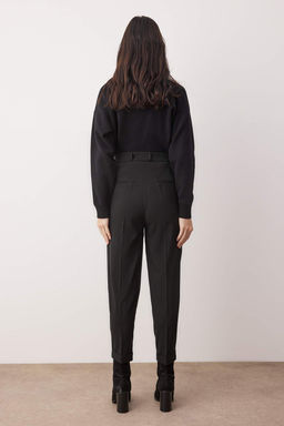 Siyah Pilili Genis Paca Extra Wide Leg Dokumlu Kumas Pantolon TWOAW26PL00155 - Trendyolmilla фото 7