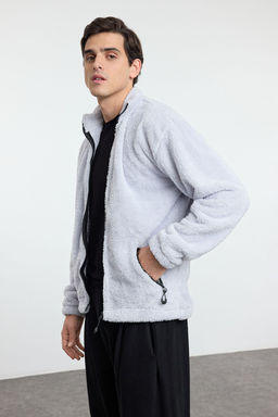 TRENDYOL MAN Gri Oversize/Genis Kesim Fermuar Cepli Couple Pelus Sweatshirt TMNAW25SW00102 - Trendyolmilla фото 3
