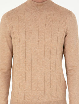 Bej Slim Fit Yar_m Bal_k__ Yaka Y_n Kar___ml_ Triko Kazak - Pierre cardin фото 6