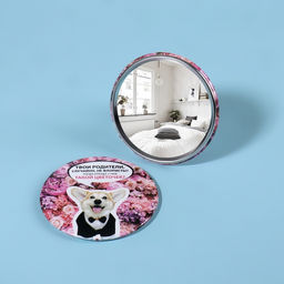 Цена за 2 шт. Зеркало карманное Корги, d=7 см, разноцветное - Qf фото 3