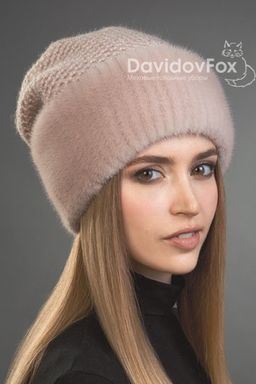 Шапка Камелия норка трикотаж дымчатая роза