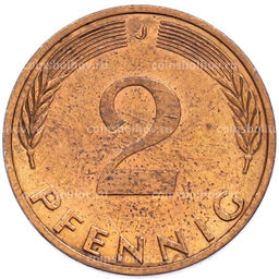 Монета 2 пфеннига 1974 года J Западная Германия (ФРГ)