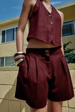 BERMUDA PINZAS CON LINO / Burgundy - Zara фото 2