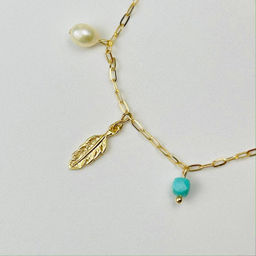 Браслет из Бирюзы и Жемчуга с цепочкой