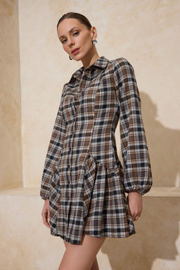 Cok Renkli Ekoseli Super Mini Dokuma Elbise TWOAW26EL00381