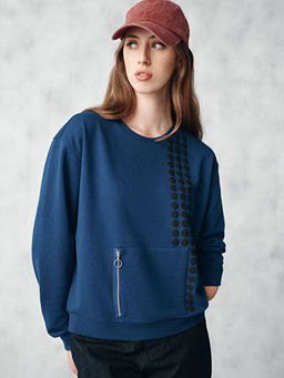 Fonksiyonel Cepli Bask?l? Kad?n Kal?n Sweatshirt