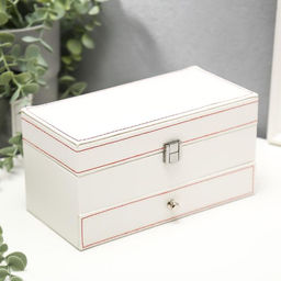 Шкатулка кожзам для украшений и часов 4 отделения Белая 11х22,5х11,5 см