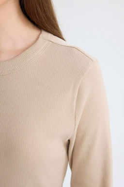 Туника-футболка с длинными рукавами и длинными рукавами в рубчик обычного кроя - Defacto фото 5