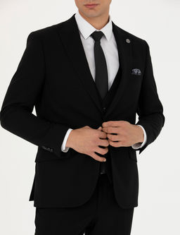 Yelekli Siyah Ekstra Slim Fit Tak_m Elbise