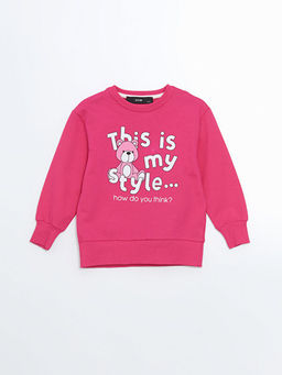 Bisiklet Yaka Bask?l? K?z Bebek Sweatshirt