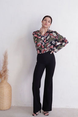 11655 Рубашка с тропическим принтом чёрная - Martichelli фото 14