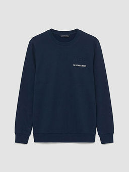 Bisiklet Yaka Bask?l? Erkek Sweatshirt