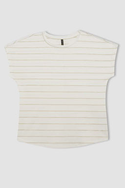 Женская полосатая футболка обычного кроя с круглым вырезом и короткими рукавами