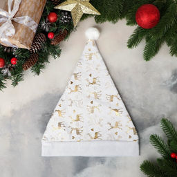 Колпак новогодний Олени и сердца 27х35 см, белый