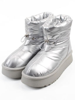 04-WA003-2M GREY/SILVER Ботинки зимние женские (натуральная кожа, курточная ткань, 100% шерсть)