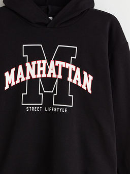 Kap??onlu Bask?l? Erkek ?ocuk Sweatshirt