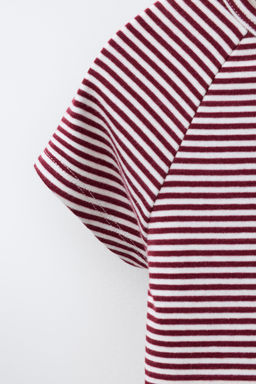 CAMISETA MANGA RANGL?N CON MODAL RAYAS / Blanco / Rojo - Zara фото 4