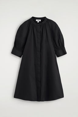 VESTIDO CAMISERO FRUNCIDO CON MANGAS ABULLONADAS