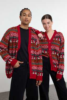 TRENDYOL MAN Cok Renkli Unisex Regular Fit Yunlu Genis Kal?p Christmas Triko H?rka TMNAW23HI00043