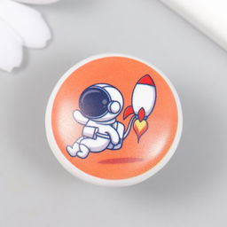 Ручка для шкатулки керамика, металл «Космонавт с ракетой», 3.8×3.8 см