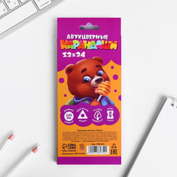 Цветные карандаши 24 двухсторонние, заточенные, трехгранные, деревянные, корпусы